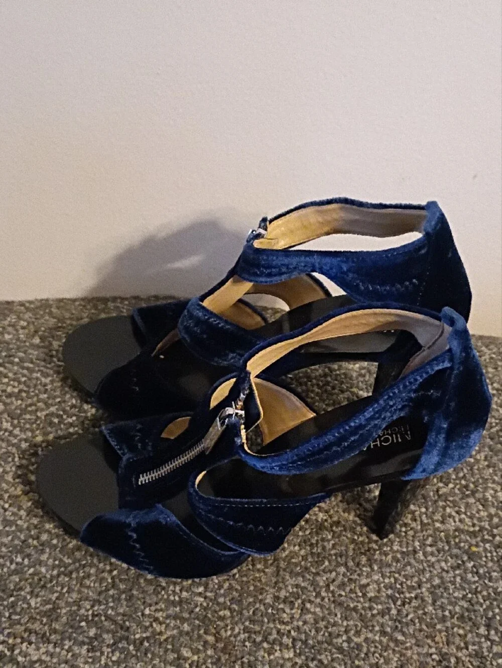Michael Kors Velvet Navy Zip-Strap High Heels Size 7.5